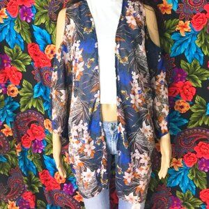WOMEN'S LUV 4 TRUTH * FLORAL OPEN  FRONT WRAP COLD SHOULDER 2XL LIGHT ROBE COVER